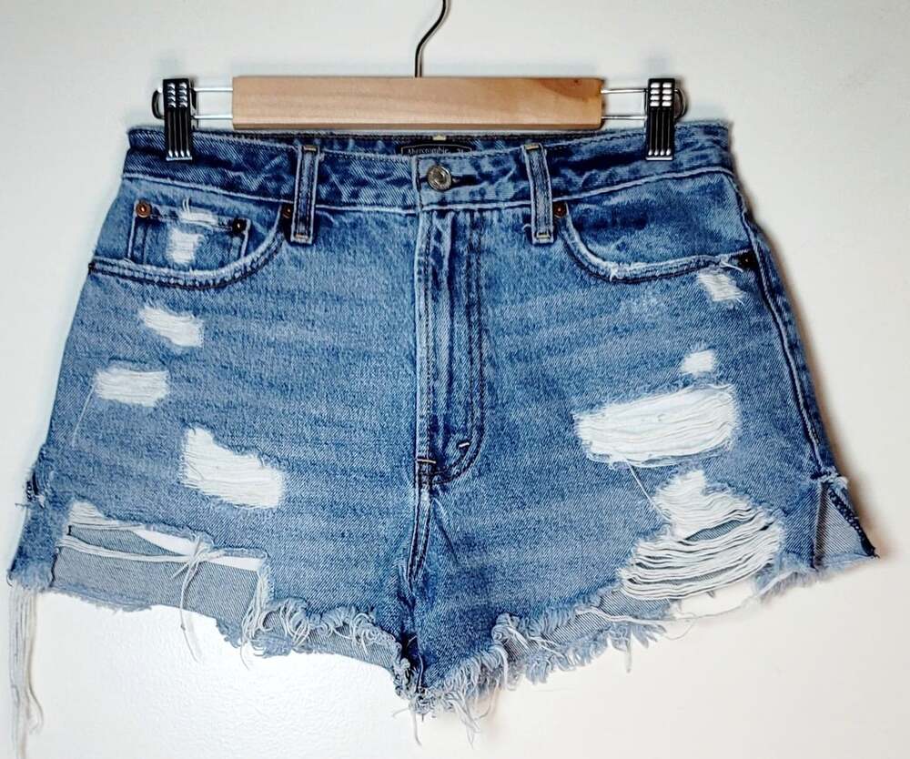 Abercrombie & Fitch Annie High Rise Short Size 27 4R Distressed Denim